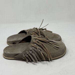 Free People Fringe Mules Womens 6.5 EU 37 Tan Brown Suede Slip On Casual Boho